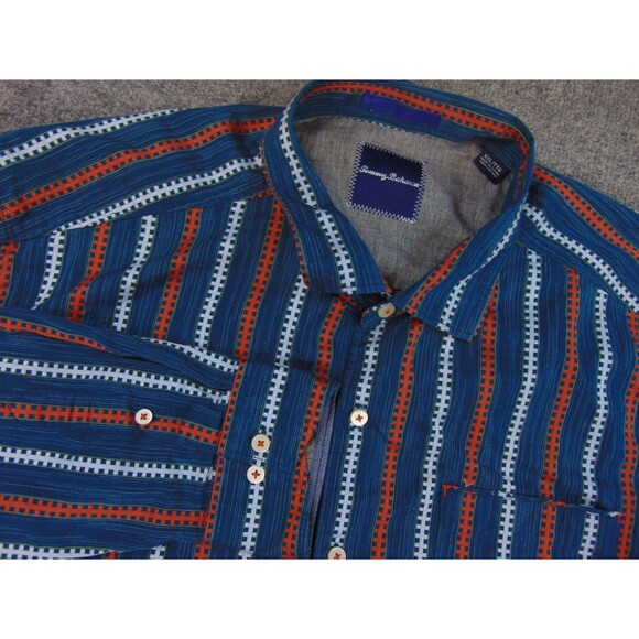 Tommy Bahama Shirt Mens 2XL Blue White Red Stripe - Picture 1 of 8